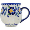 Polish Pottery Bubble Mug 19 oz Orange And Blue Flower