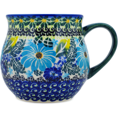 Polish Pottery Bubble Mug 20 oz Soft Blue Petals UNIKAT