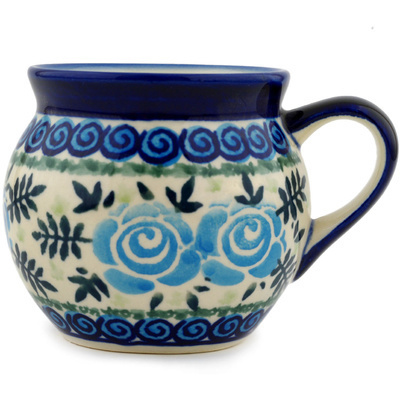 Polish Pottery Bubble Mug 7 oz Lady Blue Roses UNIKAT