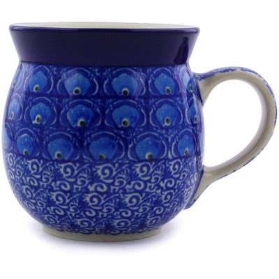 Polish Pottery Bubble Mug 8 oz Blue Peacock