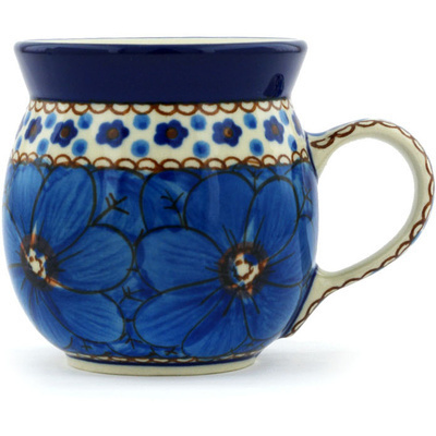 Polish Pottery Bubble Mug 8 oz Blue Poppies UNIKAT