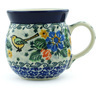 Polish Pottery Bubble Mug 8 oz Green Bird Garden UNIKAT