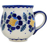 Polish Pottery Bubble Mug 8 oz Orange And Blue Flower