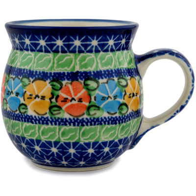 Polish Pottery Bubble Mug 8 oz Primary Pansies UNIKAT