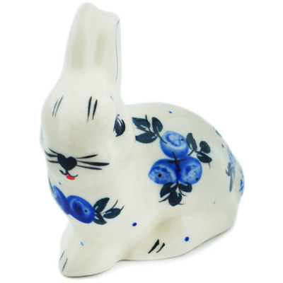 Polish Pottery Bunny Figurine 3&quot; Blue Berry Special UNIKAT