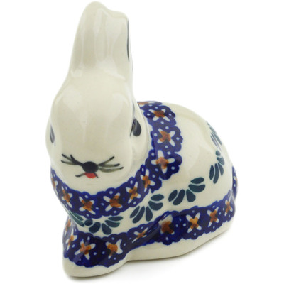 Polish Pottery Bunny Figurine 3&quot; Blue Cress
