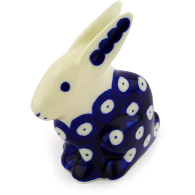 Polish Pottery Bunny Figurine 3&quot; Blue Eyes