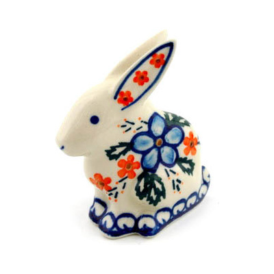 Polish Pottery Bunny Figurine 3&quot; Cobblestone Garden