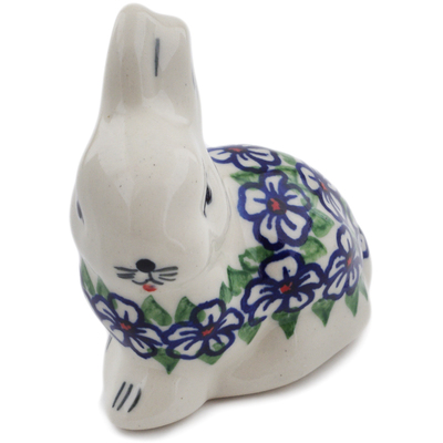 Polish Pottery Bunny Figurine 3&quot; Flower Bouquet