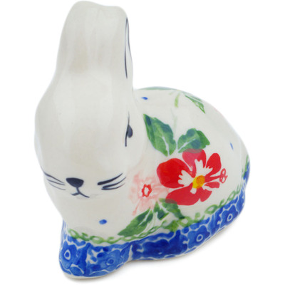Polish Pottery Bunny Figurine 3&quot; Hibiscus Splendor