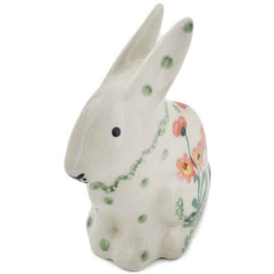 Polish Pottery Bunny Figurine 3&quot; Peach Spring Daisy