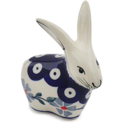 Polish Pottery Bunny Figurine 3&quot; Peacock Forget-me-not