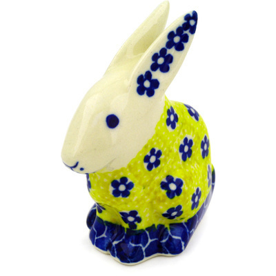 Polish Pottery Bunny Figurine 3&quot; Sunburst Daisies