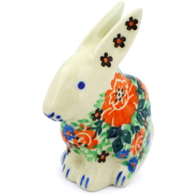 Polish Pottery Bunny Figurine 3&quot; Vivid Rose UNIKAT