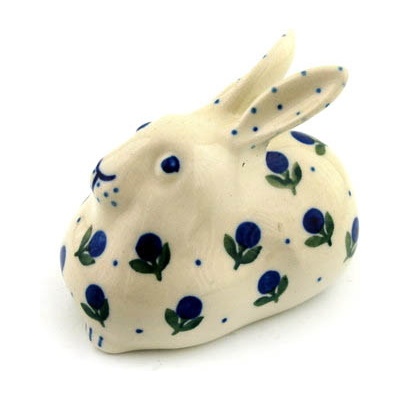 Polish Pottery Bunny Figurine 4&quot; Blue Buds