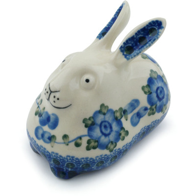 Polish Pottery Bunny Figurine 4&quot; Blue Poppies