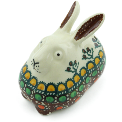 Polish Pottery Bunny Figurine 4&quot; Cranberry Medley UNIKAT