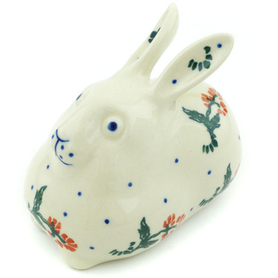 Polish Pottery Bunny Figurine 4&quot; Floating Flowers