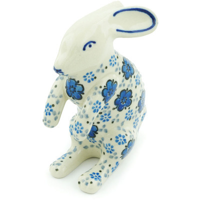 Polish Pottery Bunny Figurine 4&quot; Flowing Blues