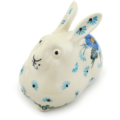 Polish Pottery Bunny Figurine 4&quot; Forget Me Not UNIKAT