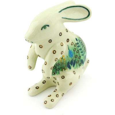 Polish Pottery Bunny Figurine 4&quot; Prairie Land UNIKAT