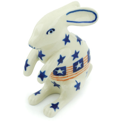 Polish Pottery Bunny Figurine 4&quot; Stars And Stripes