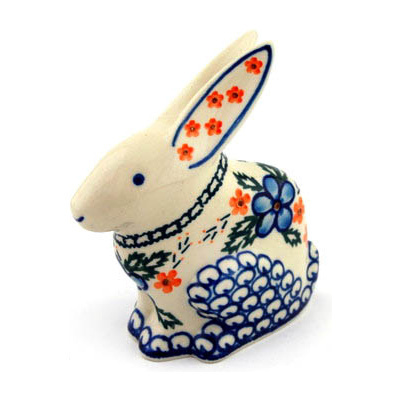 Polish Pottery Bunny Figurine 5&quot; Cobblestone Garden
