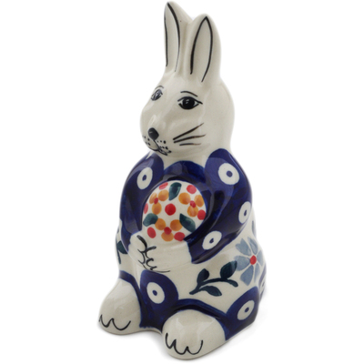 Polish Pottery Bunny Figurine 5&quot; Peacock Forget-me-not