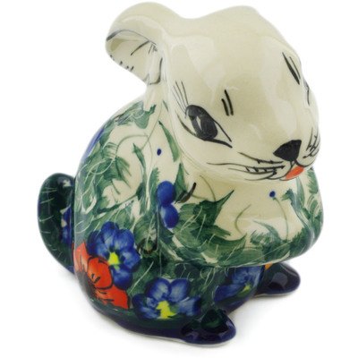 Polish Pottery Bunny Figurine 5&quot; Spring Bouquet UNIKAT