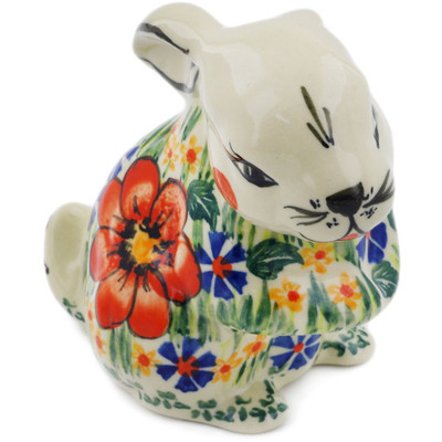 Polish Pottery Bunny Figurine 5&quot; Wild Bouquet UNIKAT