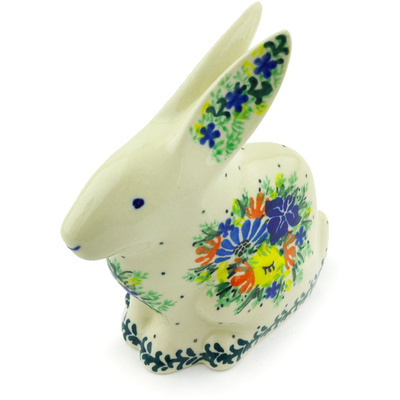 Polish Pottery Bunny Figurine 5&quot; Wild Flower Lake UNIKAT