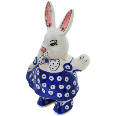Polish Pottery Bunny Figurine 6&quot; Blue Eyes