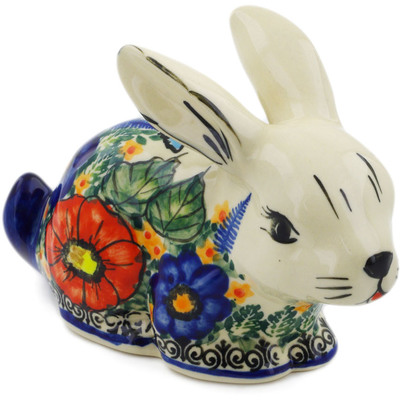 Polish Pottery Bunny Figurine 6&quot; Peeking Yellows UNIKAT