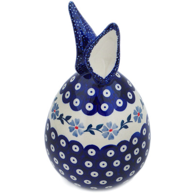 Polish Pottery Bunny Figurine 9&quot; Peacock Forget-me-not