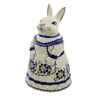 Polish Pottery Bunny Shaped Jar 11&quot; Orange And Blue Flower