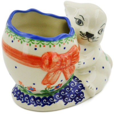 Polish Pottery Bunny Shaped Jar 6&quot; Spring Flowers