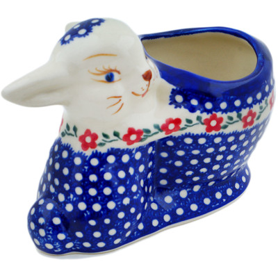 Polish Pottery Bunny Shaped Jar 7&quot; Dreamy Dots