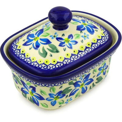 Polish Pottery Butter box Blue Clematis