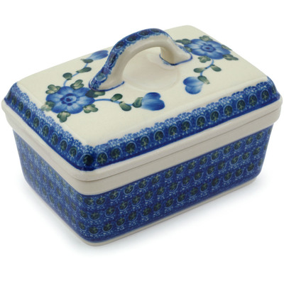 Polish Pottery Butter box Blue Poppies