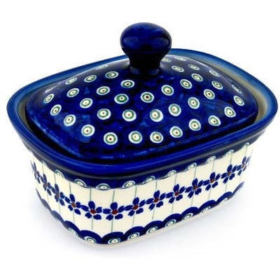 Polish Pottery Butter box Flowering Peacock