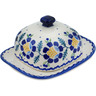 Polish Pottery Butter Dish 0&quot; Orange And Blue Flower