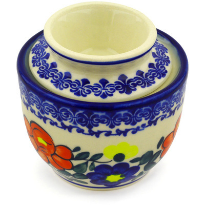 Polish Pottery Butter Dish 4&quot; Flower Party