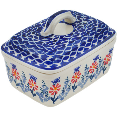 Polish Pottery Butter Dish 6&quot; Last Summer Flowers