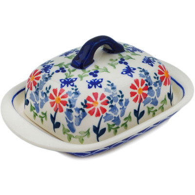 Polish Pottery Butter Dish 6&quot; Last Summer Flowers