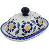Polish Pottery Butter Dish 6&quot; Orange And Blue Flower