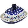 Polish Pottery Butter Dish 6&quot; Peacock Forget-me-not