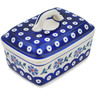 Polish Pottery Butter Dish 6&quot; Peacock Forget-me-not