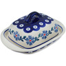 Polish Pottery Butter Dish 6&quot; Peacock Forget-me-not