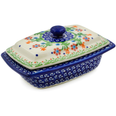 Polish Pottery Butter Dish 6&quot; Spring Flowers