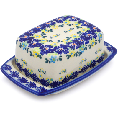 Polish Pottery Butter Dish 6&quot; Spring Meadow